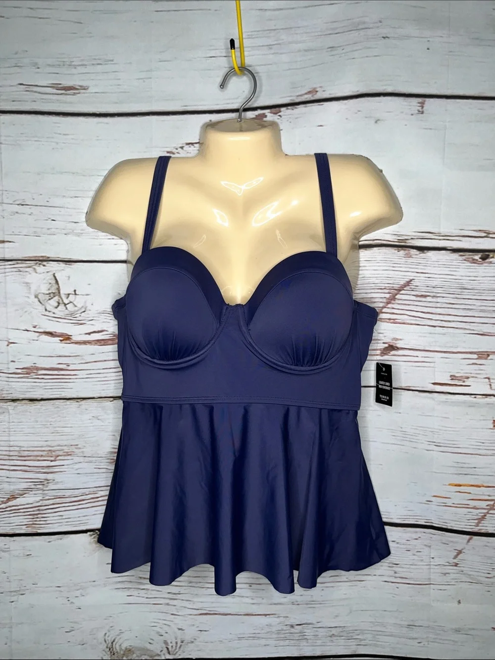 Torrid NWT Sz 0 C/D Navy Blue Underwire Peplum Hem Bathing Suit Tankini Swim Top